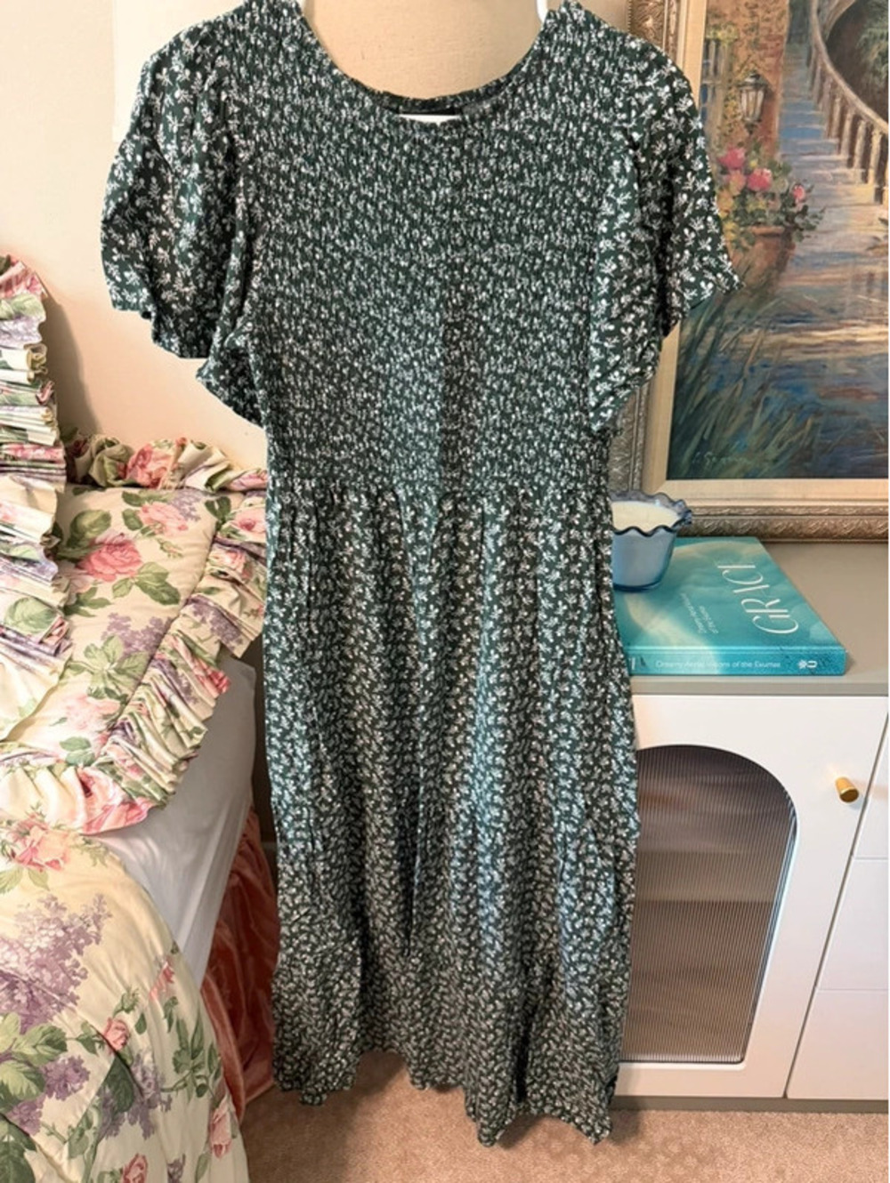Zesica Fall Meadow Floral Smocked Midi Dress| Medium| Cottagecore| Modest